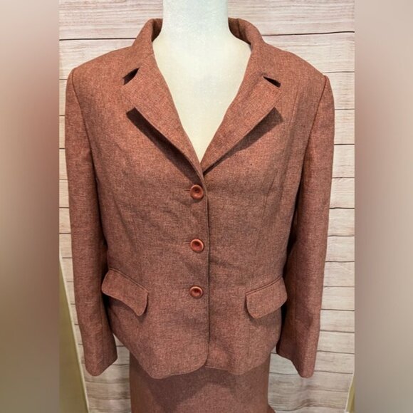 Le Suit size 16 rust tweed pleated around hemline skirt suit Fall - Picture 2 of 13